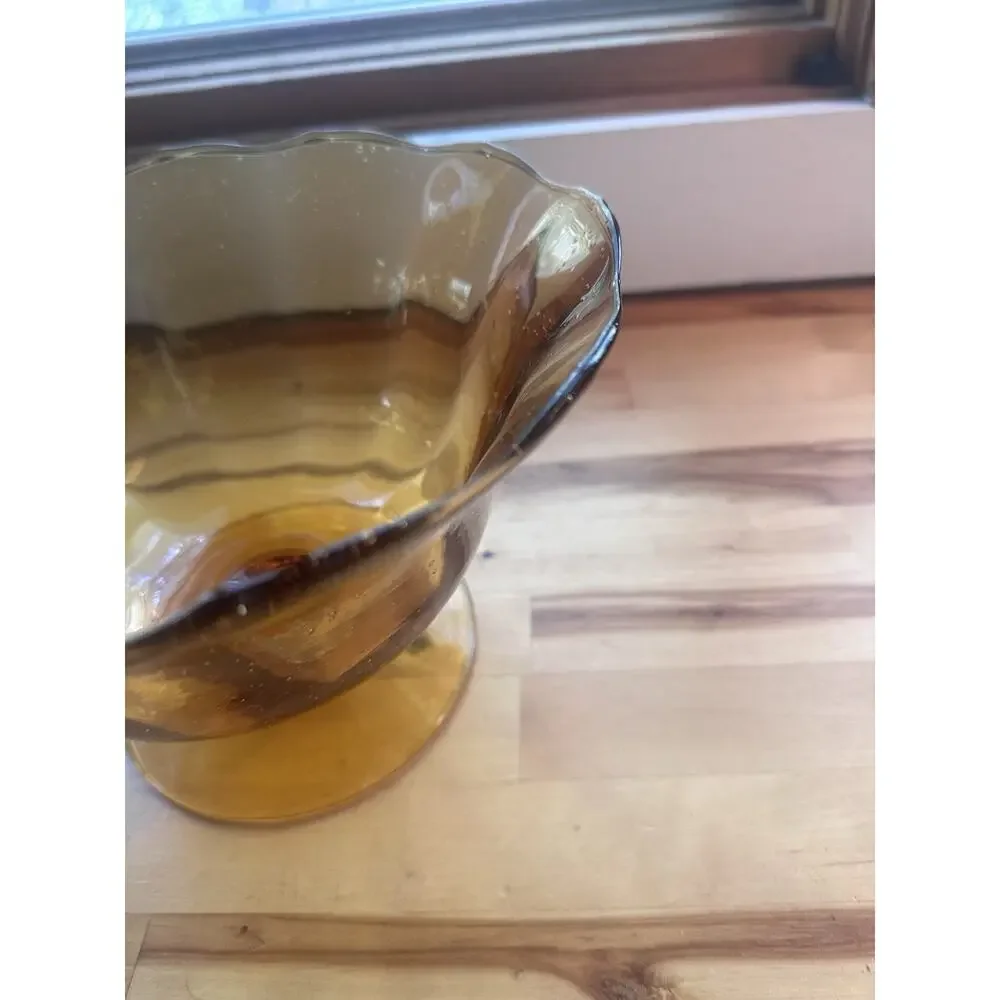 Fenton Colonial Amber Art Glass Thumbprint Swung Handkerchief Pedestal Vase 6